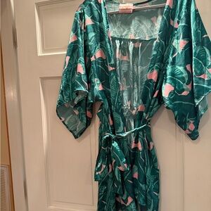 Judith March Teal & Pink Tropical Satin Robe